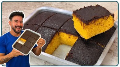 Bolo de cenoura com casquinha crocante de chocolate