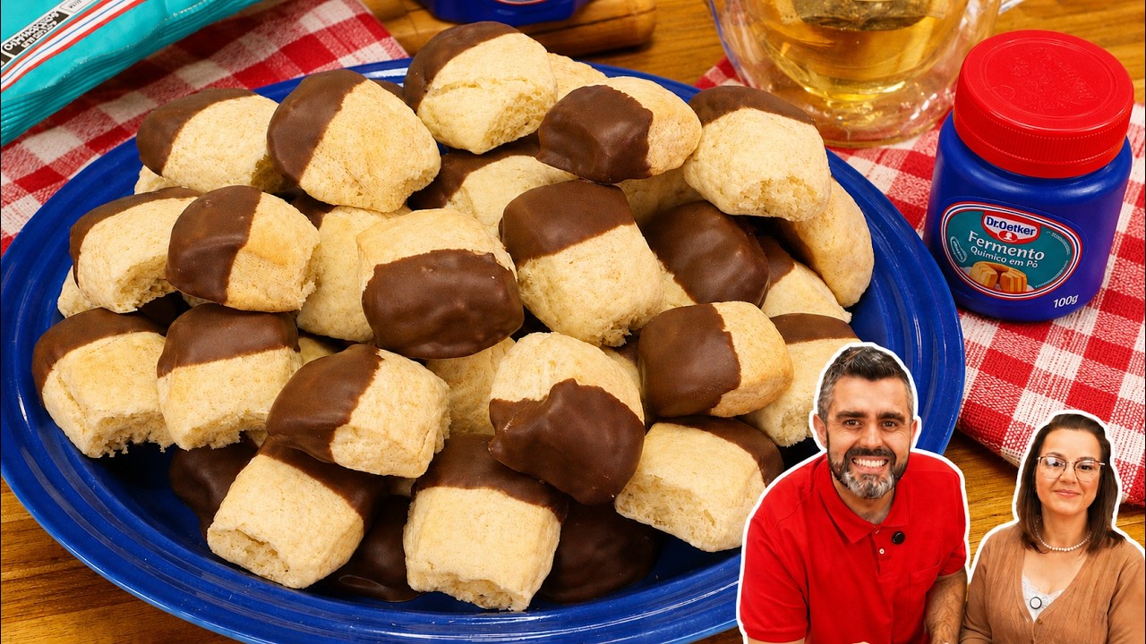 Bolachinhas de nata com cobertura de chocolate meio amargo