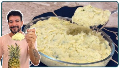 Purê de batatas cremoso com queijo gorgonzola e cheiro-verde