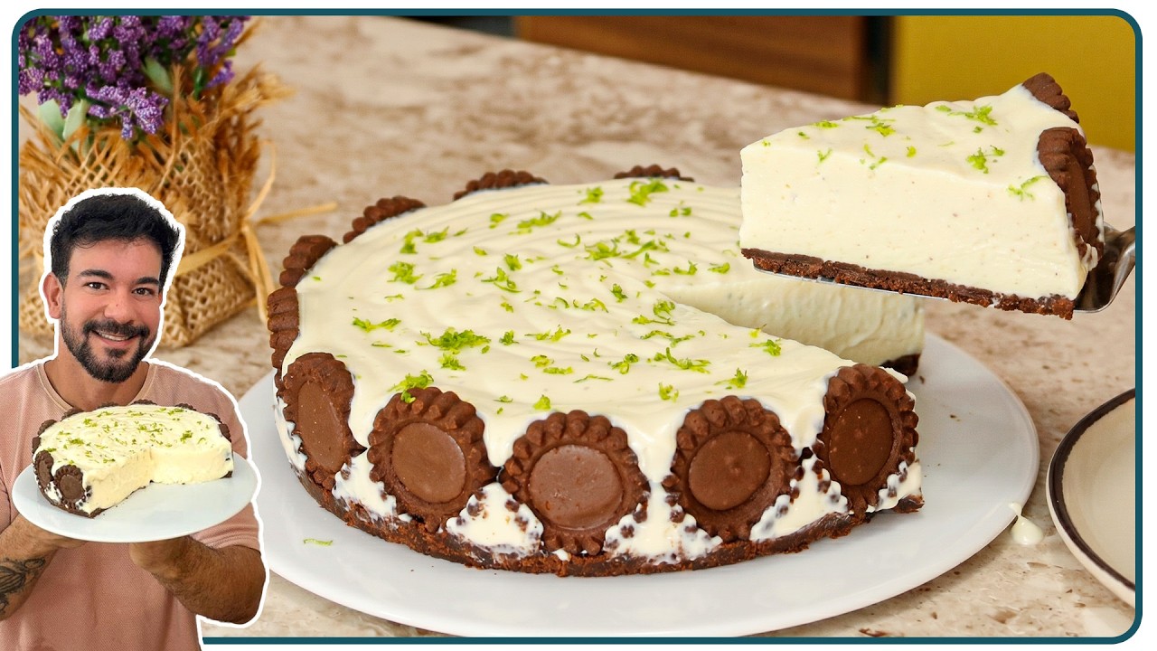 Torta de limão pronta com base de biscoito e creme de limão