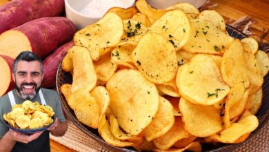 Batata doce frita crocante e sequinha em uma tigela