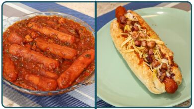 Cachorro quente simples e fácil servido em pão com molho e salsicha