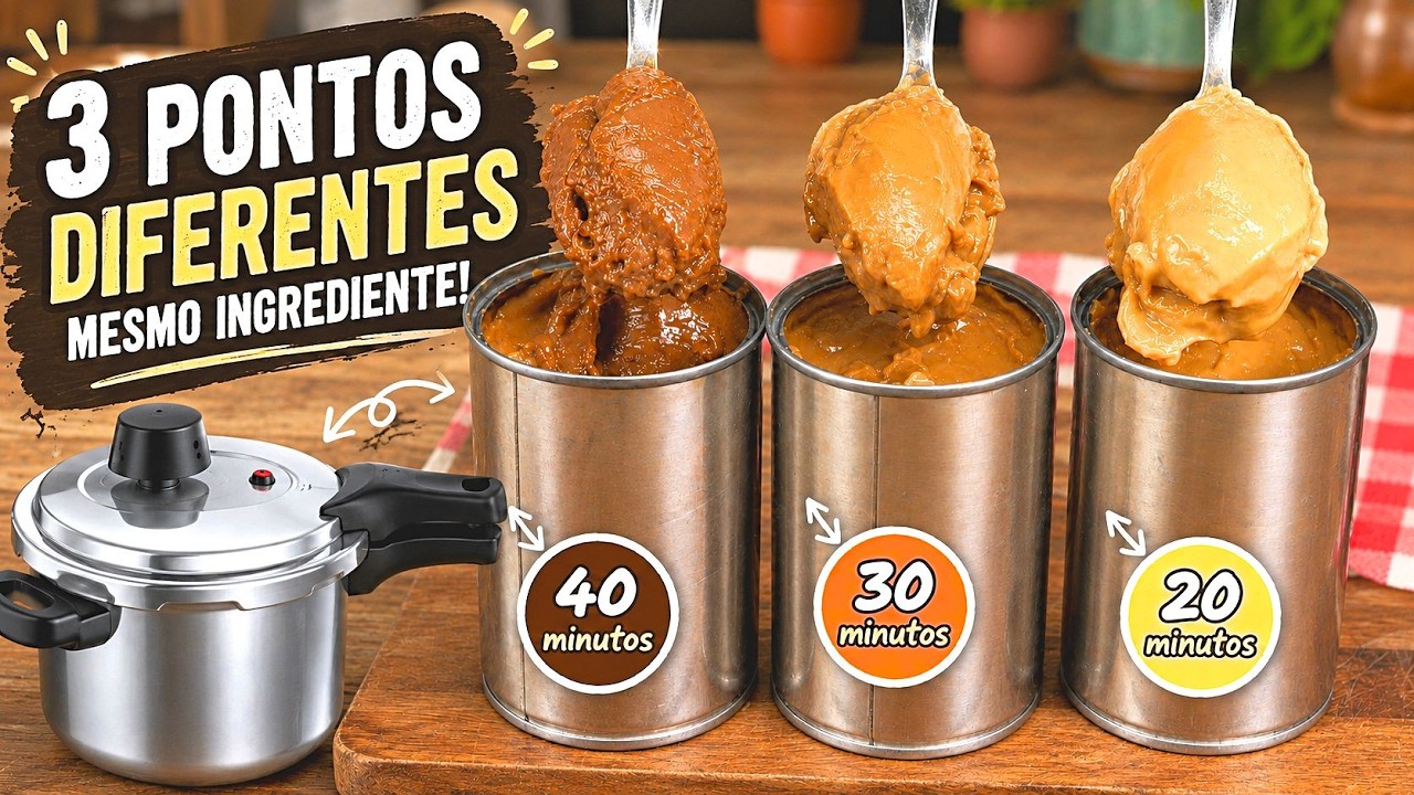Doce de leite caseiro preparado na panela de pressão em três texturas diferentes